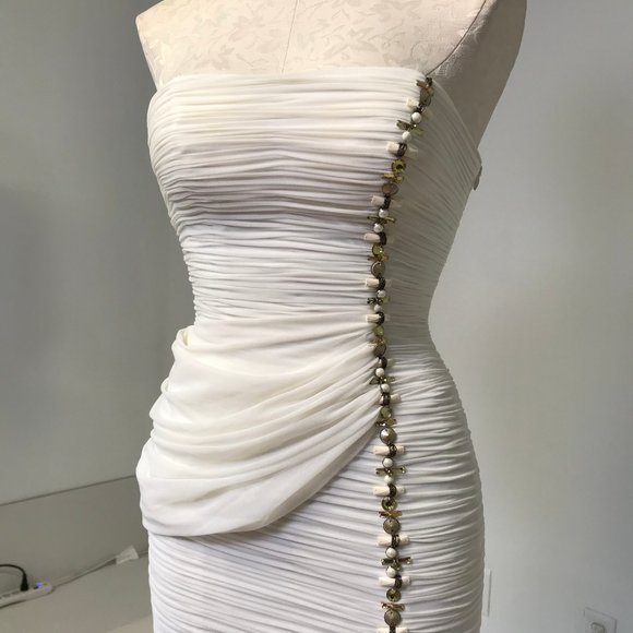 Vintage S Bandage Tulle Bodycon Dress White Cream - Picture 9 of 12